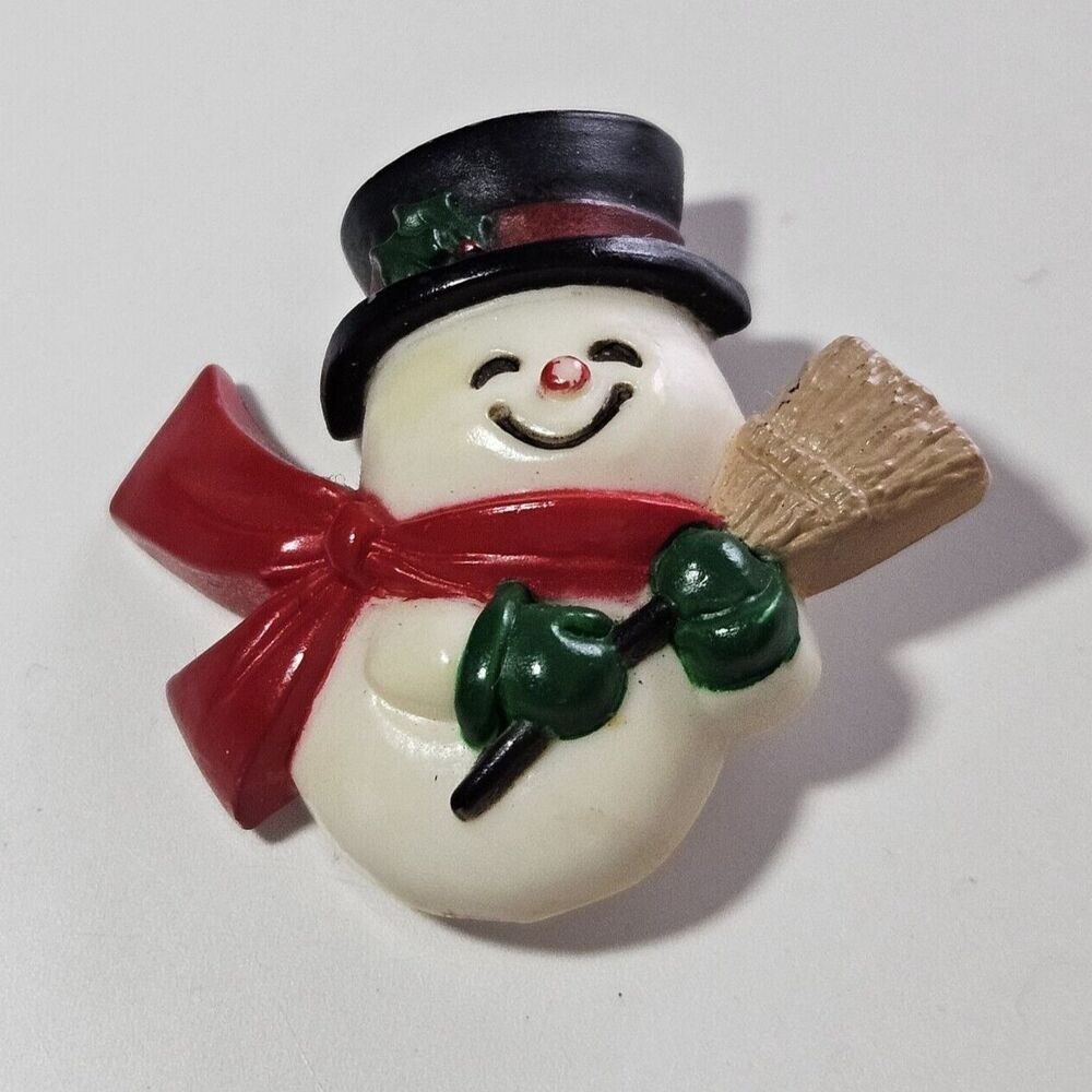 1984 Vintage Hallmark Snowman With Red Scarf And Black Hat Brooch